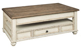 Realyn - Lift Top Cocktail Table - White / Brown