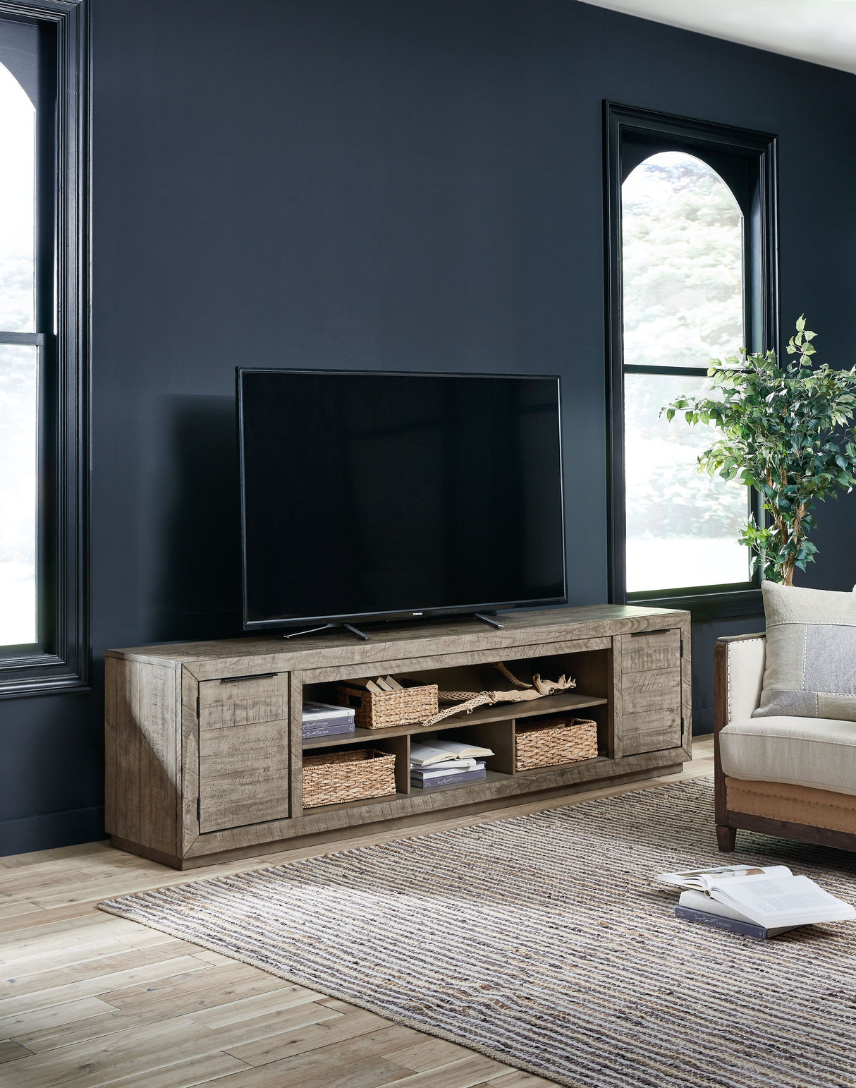 Krystanza - Weathered Gray - XL TV Stand w/Fireplace Option