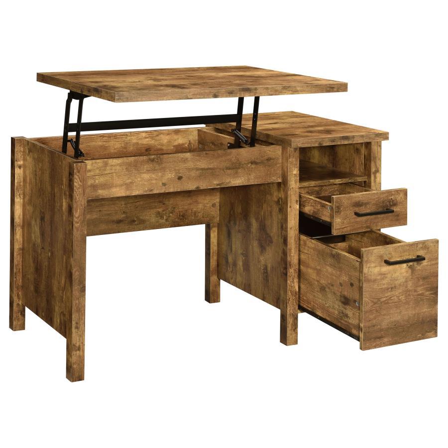 Delwin - 2-Drawer Lift Top Computer Desk - Rustic Nutmeg