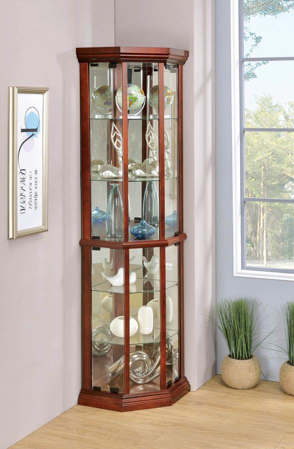 Appledale - 6-Shelf Corner Curio Display Cabinet - Medium Brown